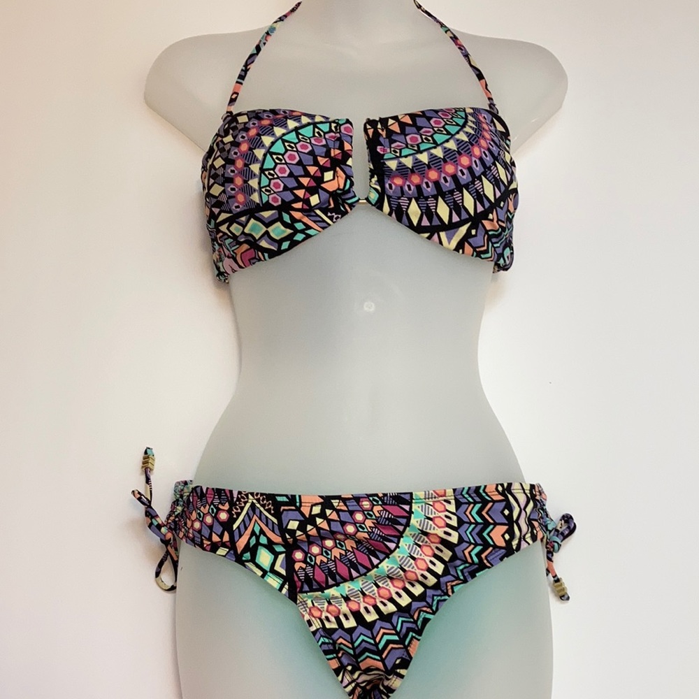 *Bar III New Multicolor Aztec Print Large Bandeau & Side Tie Bikini Bottom’s A67